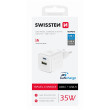 Swissten TRAVEL CHARGER GaN 1x USB-C 35W PD + 1x USB-A 27W QC töltő