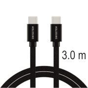 Swissten Textile USB-C / USB-C 3 m töltő és adatkábel