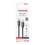 Swissten Textile USB-C / USB-C 1,2 m töltő és adatkábel fekete černá