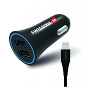 Swissten Car Charger + Lightning Cable autós adapter fekete Black