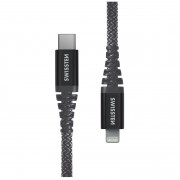 Swissten Kevlar USB-C/Lightning 1,5 m töltő és adatkábel sötétszürke