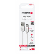 Swissten Textile USB / USB-C 1,2 m töltő és adatkábel ezüst stříbrná