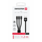 Swissten DATA CABLE TEXTILE 3in1 1,2 M BLACK töltő és adatkábel