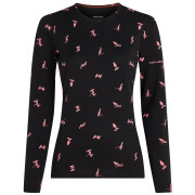 Icebreaker Women Merino 200 Oasis LS Crewe Snow Day női funkcionális felső fekete Blck/Acdpnk/Aop