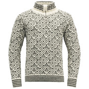 Devold Svalbard Wool Zip Neck pulóver fehér/szürke OFFWHITE/ANTHRACITE