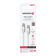 Swissten Textile USB-C / USB-C 1,2 m töltő és adatkábel ezüst stříbrná