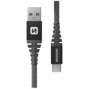 Swissten Kevlar USB/USB-C 1,5 m töltő és adatkábel sötétszürke