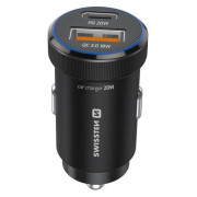 Swissten Mini Car Charger USB-C PD + USB-A, 20W + cabel USB-C / USB-C, 1 m adapter