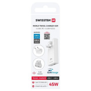 Swissten World Travel Charger 45W GaN USB-C + USB-A adapter