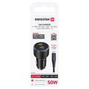 Swissten Car Charger 2X USB-C PD, 50W + cabel USB-C / USB-C, 1 m adapter