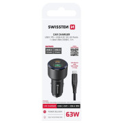 Swissten Car Charger USB-C PD + USB-A, 63W + cabel USB-C / USB-C, 1 m adapter
