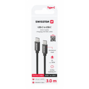 Swissten Textile USB-C / USB-C 3 m töltő és adatkábel fekete černá