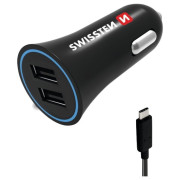 Swissten Car Charger + USB-C Cable autós adapter fekete Black