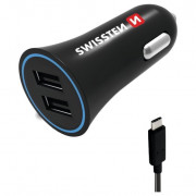 Swissten Car Charger + USB-C Cable autós adapter fekete
