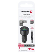 Swissten Car Charger 2x USB-C PD + USB-A, 95 W + cabel USB-C / USB-C, 1 m adapter