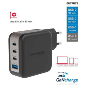 Swissten GaN Travel Charger 100W 3X USB-C PD + USB-A adapter