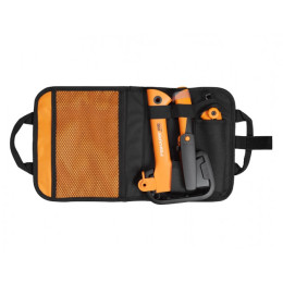 Kemping set Fiskars fejsze + kés + fűrész fekete/narancs