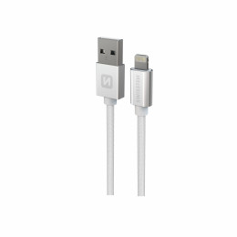 Swissten Textile USB / Lightning 1,2 m töltő és adatkábel ezüst stříbrná