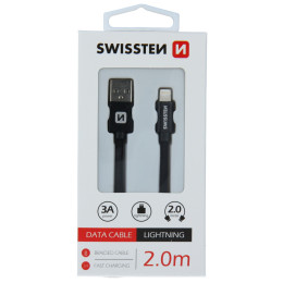 Swissten Textile USB / Lightning 2 m töltő és adatkábel fekete černá