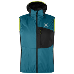 Montura Traccia Octa Hooded Vest férfi mellény fekete/türkisz SteelBlue/SunnyLime