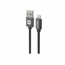 Swissten Textile USB / Lightning 1,2 m töltő és adatkábel fekete černá
