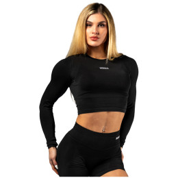 Nebbia Seamless Long Sleeve Crop Top Power női felső fekete BLACK