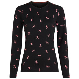 Icebreaker Women Merino 200 Oasis LS Crewe Snow Day női funkcionális felső fekete Blck/Acdpnk/Aop
