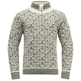 Devold Svalbard Wool Zip Neck pulóver fehér/szürke OFFWHITE/ANTHRACITE