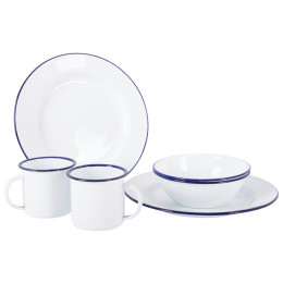 Bo-Camp Tableware enamel 6 pcs edénykészlet fehér/kék Blue