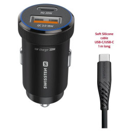 Swissten Mini Car Charger USB-C PD + USB-A, 20W + cabel USB-C / USB-C, 1 m adapter