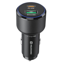 Swissten Car Charger USB-C PD + USB-A, 63W + cabel USB-C / USB-C, 1 m adapter