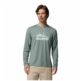 Columbia Parsons Point™ Ls Graphic Tee férfi póló világoszöld Sedona Sage Heather Framed Peakscape