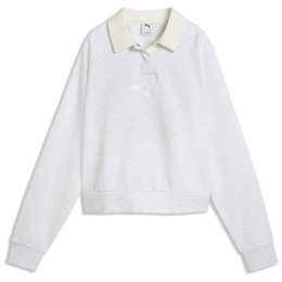 Puma CLASS Relaxed Longsleeve Polo FL női pulóver fehér White Glow Heather