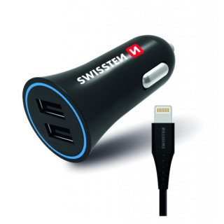 Swissten Car Charger + Lightning Cable autós adapter fekete