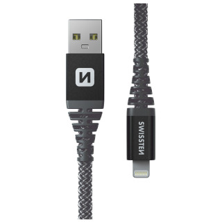 Swissten Kevlar USB/Lightning 1,5 m töltő és adatkábel sötétszürke