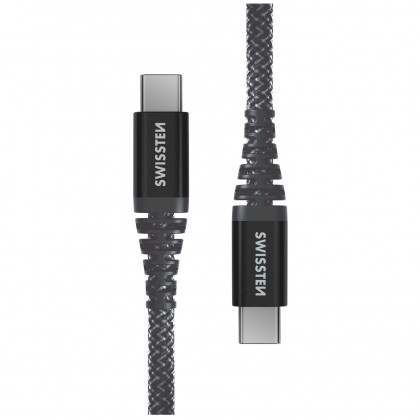 Swissten Kevlar USB-C/USB-C 1,5 m töltő és adatkábel sötétszürke