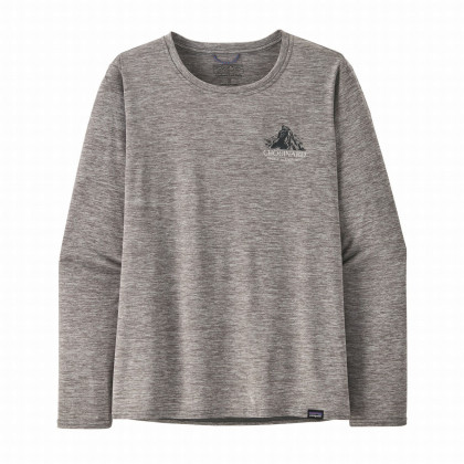 Patagonia W's L/S Cap Cool Daily Graphic Shirt - Lands női póló szürke Chouinard Crest: Feather Grey