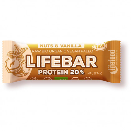 Energiaszelet Lifefood Organic Lifebar Protein Vanilla Nuts RAW 47 g