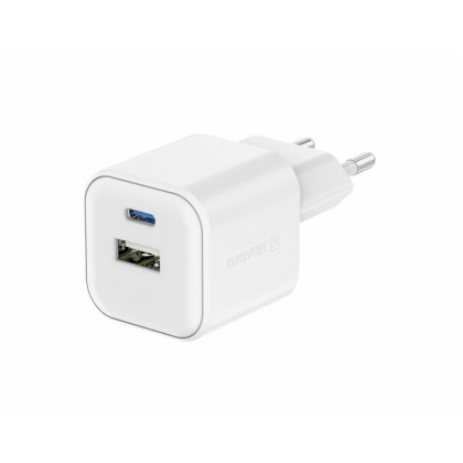 Swissten TRAVEL CHARGER GaN 1x USB-C 35W PD + 1x USB-A 27W QC töltő fehér