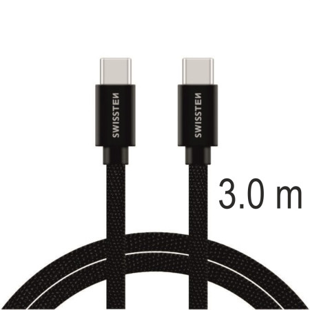 Swissten Textile USB-C / USB-C 3 m töltő és adatkábel