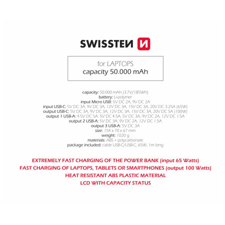 Swissten Power Line 50000 mAh 100W powerbank