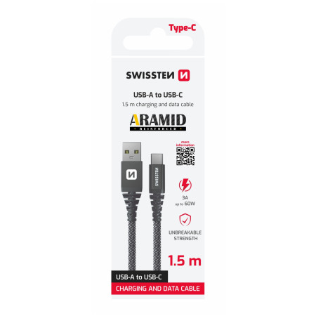 Swissten Aramid Reinforced USB/USB-C 1,5 m töltő és adatkábel