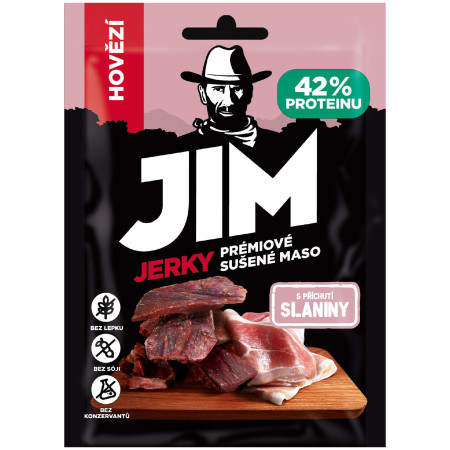 Jim Jerky Marhahúsos jerky bacon ízesítéssel 23 g száritott hús