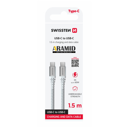 Swissten Aramid Reinforced USB C / USB C 1,5 m kábel