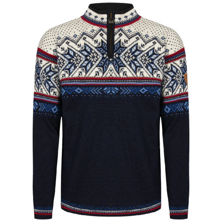 Dale of Norway Vail Masc Sweater férfi pulóver sötétkék Midnightnavy Redrose Offwhite