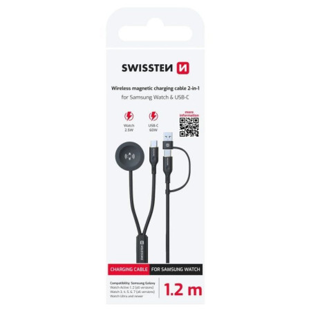 Swissten Wireless magnetic charging cable 2in1 for Samsung Watch + USB-C 1,2 m töltő és adatkábel