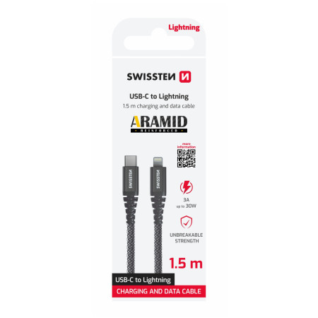 Swissten Aramid Reinforced USB-C/Lightning 1,5 m töltő és adatkábel