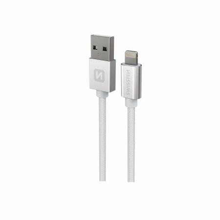 Swissten Textile USB / Lightning 1,2 m töltő és adatkábel ezüst stříbrná