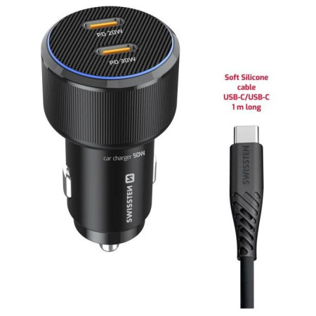 Swissten Car Charger 2X USB-C PD, 50W + cabel USB-C / USB-C, 1 m adapter