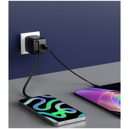 Swissten SlideCharge Gan 45W, 1X USB-A 18W + kabel USB-C 0,75 m adapter